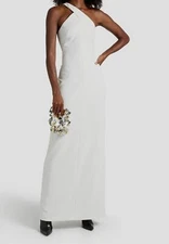 $445 Halston Women's White Brianna Asymmertric-Neck Crepe Gown Dress Size 6