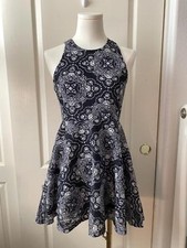 Aeropostale Black and White Pattern Sleeveless Flare Mini Dress