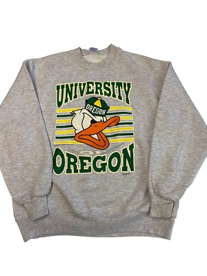 Mens JERZEES Gray Vintage 1991 Donald Duck University Of Oregon Sweatshirt Sz L