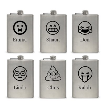 EMOJI - Top Shelf Flasks  6 Pack of Personalized Laser Engraved Flasks