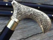 Antique Style Victorian Cane Wooden Walking Stick Vintage Brass Handle Solid