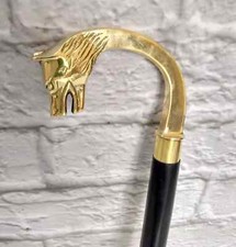 Vintage Brass Designer Wolf Head Handle Antique Style Walking Stick Wooden Cane