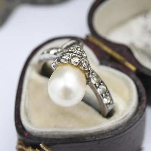 Vintage Art Deco Ciro Sterling Silver Faux Pearl Ring with Paste - SCP Ciro - Picture 3 of 9