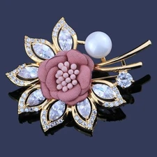 Brooch - Austrian Crystal - Vintage - Bouquet - Leaf