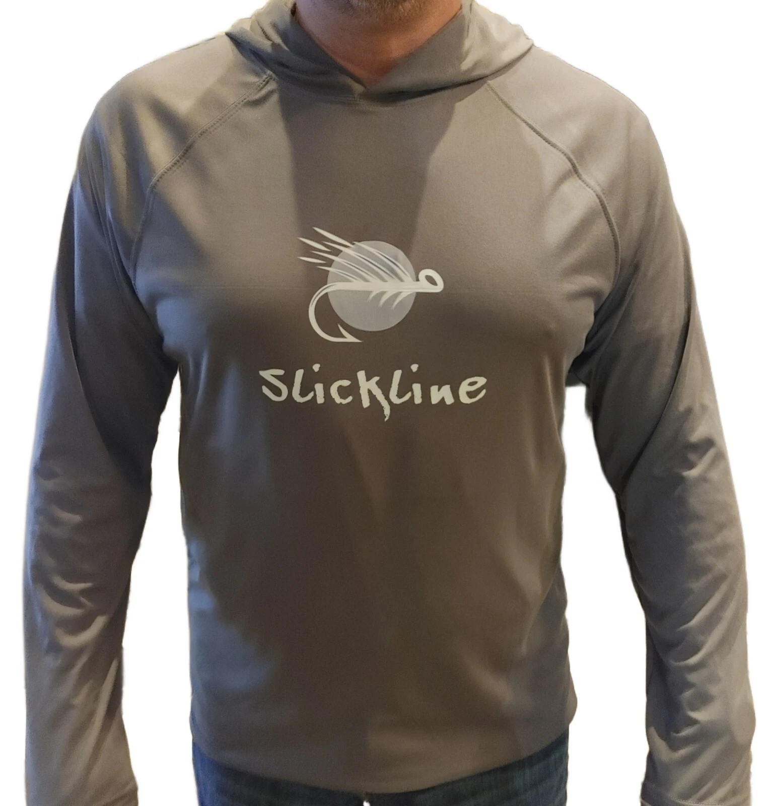 SLICKLINE Logo UPF 50+ UV Quick Dry Cool Long Sleeve Hoodie Fishing Shirt GREY