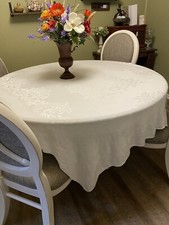 Damask Tablecloth 54 x82" Rectangle- Vintage/Antique Off White Ecru