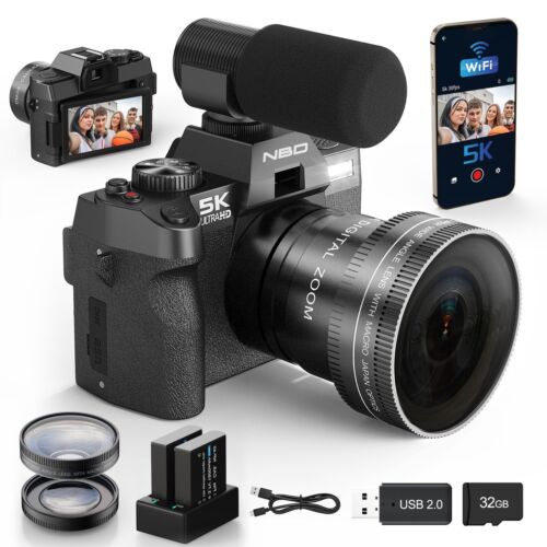 Nbd Digital Camera 5K 48Mp 16X Autofocus with Wide Angle & Macro Lens Vlogging