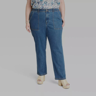 KNOX ROSE SIZE L BLUE STRETCH STRAIGHT LEG HIGH-RISE JEANS