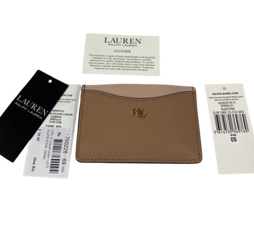 Lauren Ralph Lauren Slim Card Leather Women's Card Holder - NUDE/PINK - Picture 1 of 14