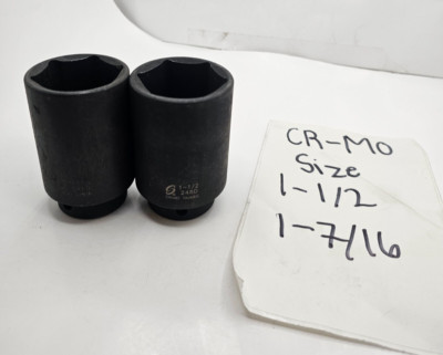 (QTY 2) Sunex Tools Drive 1-1/2'' & 1-7/16'' Deep Impact Socket CR-MO Alloy Steel