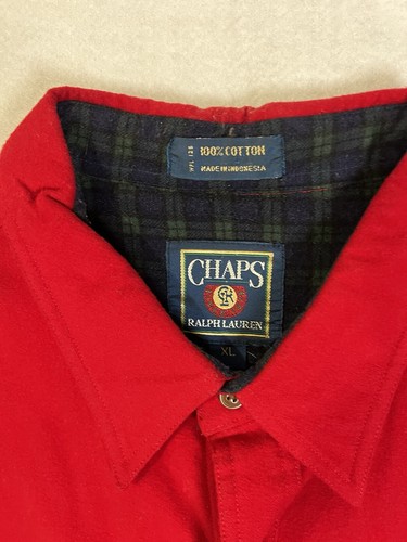 Chaps Ralph Lauren Men's Button Shirt XL Long Sleeve Red Micro Fleece Pockets - Picture 4 of 11