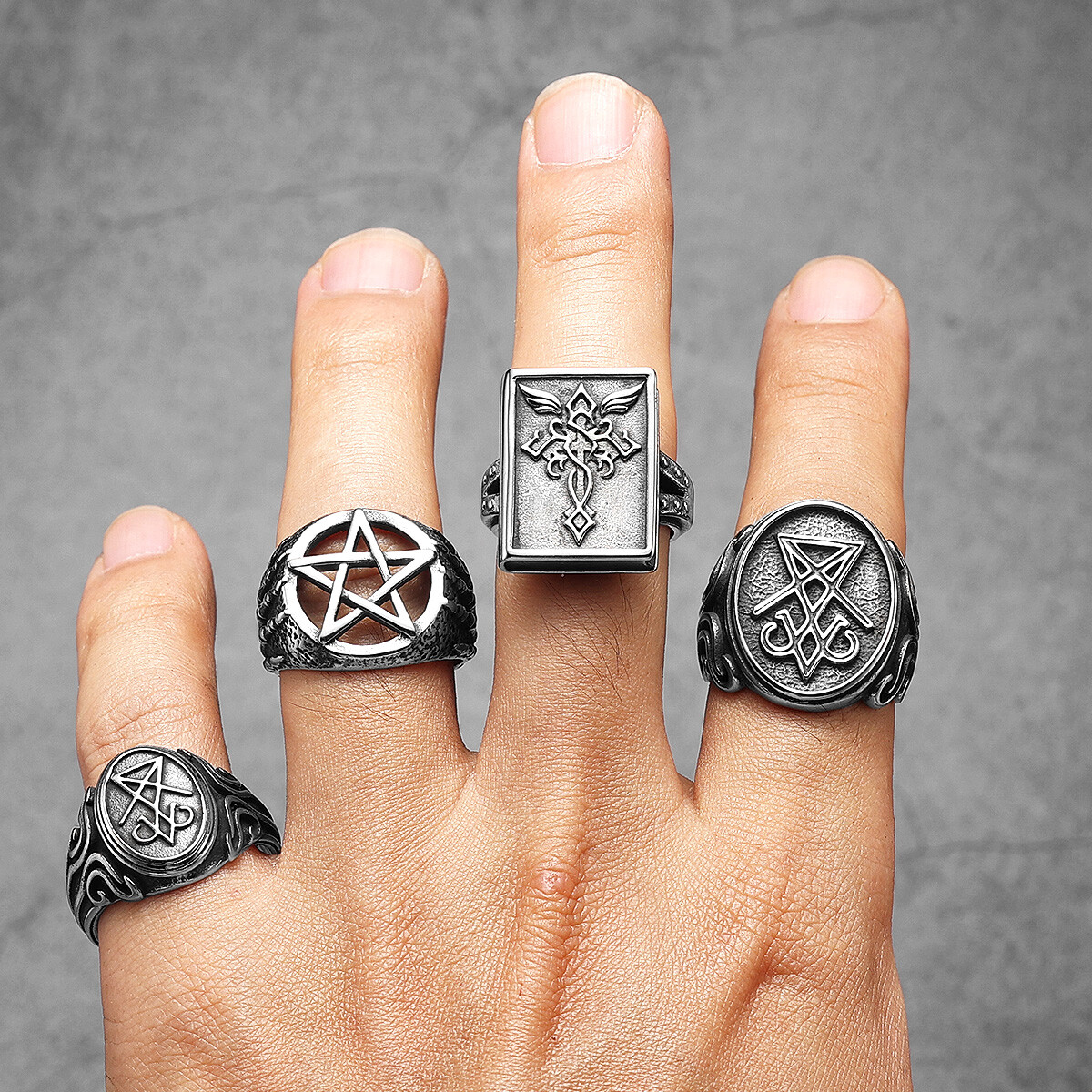 アクセサリー 5O DUPPIES / Devil Face Ring Sculpt Rings™ Lucifer Devil Satan Men Stainless Steel Punk Ring