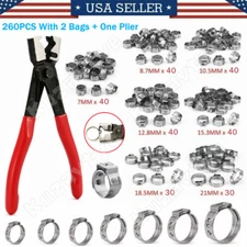 100/260Pc Stainless Steel Single Ear Car High Pressure Fuel Stepless Hose Clamps