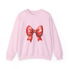 Pink Bow Crewneck Sweatshirt, Cozy Sweatshirt Gift, Seasonal Wear, Holiday