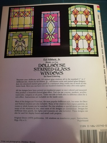 Case di Bambole DOLLHOUSE STAINED GLASS WINDOWS for hand coloring by E. SIBBETT - Photo 3/6