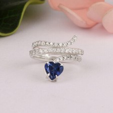 Four Prong Set 925 Sterling Silver 7 MM Natural Blue Sapphire Women Promise Ring