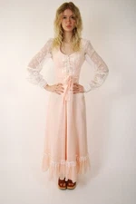 70s Gunne Sax Dress (S) vintage pink gown prairie small wedding prairie lace up