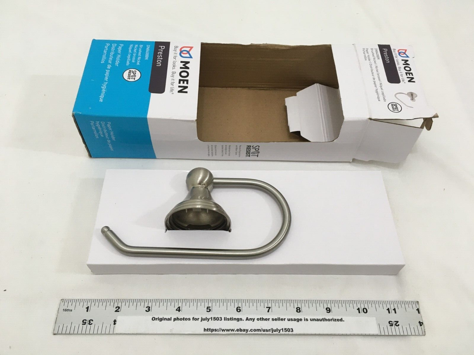 (1) NEW Moen Preston Toilet Paper Holder - BRUSHED NICKEL - DN8408BN (ob)