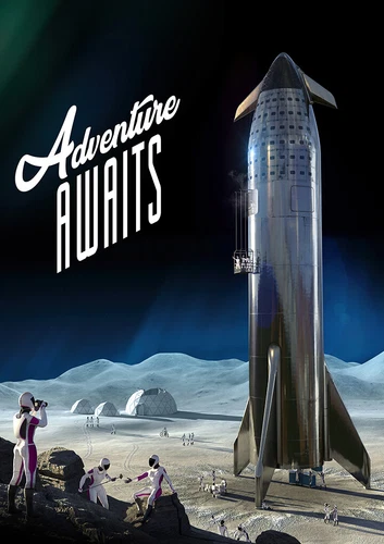 Adventure Awaits - SpaceX Starship on the Moon Surface Space Poster - Art Print 