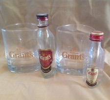 2 x Grants Whisky Tumblers And 2 x Miniature Bottles Lot