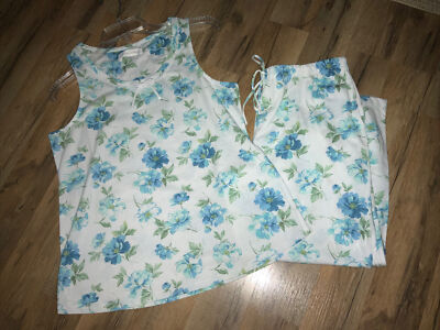 NEW CAROLE HOCHMAN BlueFloral 2Pc Top/Capri Pants W