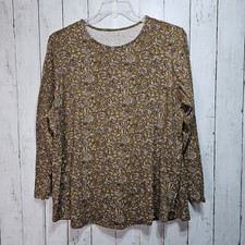 Pure J. Jill Women's Pima Cotton Floral Print Long Sleeve Shirttail Tee Size XL