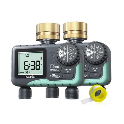 RAINPOINT 2 Zone Sprinkler Timer with Brass Swivel - 2pcs Water Timer for Gar...