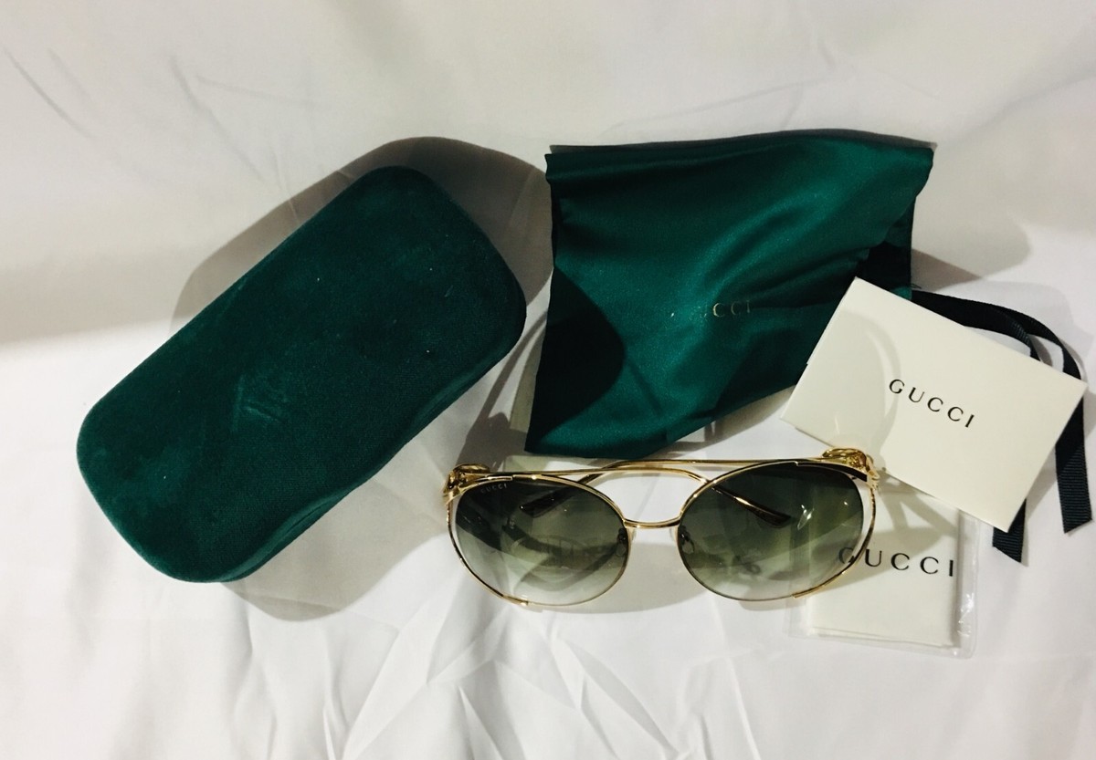 Gucci GG0225S XL | Gold/Green Red Stripe | Excellent Condition Gucci GG0225S XL (63 - 17) with Grey lenses and Gold frame  main image 3