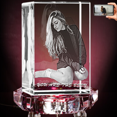 Anniversary Gift Personalized Crystal 3D Photo and Display Custom Etched Picture