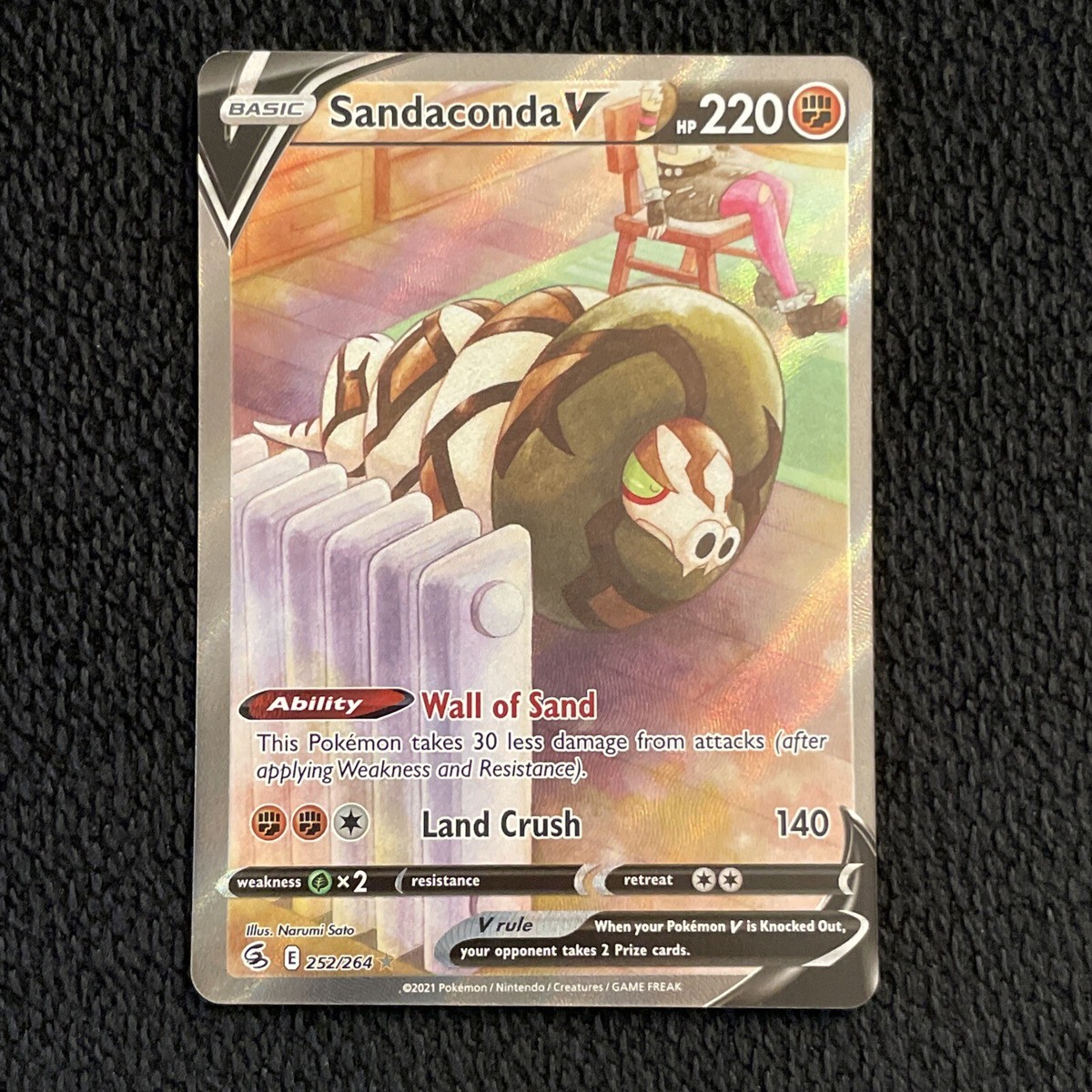 sandaconda v pokemon card - 175/198 - Full Art Ultra Rare - Sword & Shield Fighting Ability Wall of Sand This Pokmon takes 30 less damage from attacks (after applying Weakness and Resistance) Sandaconda V Full Art Pokmon