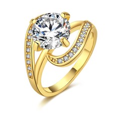 Womens Gold Plated Elegant Prong Set AAA CZ Engagement Wedding Ring DR81