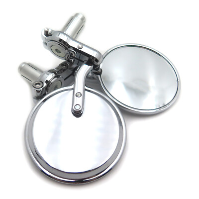 Chrome Foldable Universal Motorcycle Round 1'' 25 mm Handle Bar End Side Mirrors