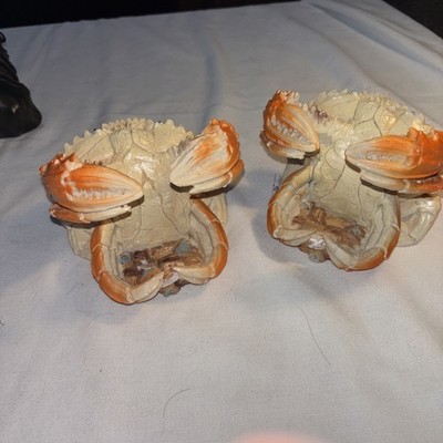 CRAB set of 2  Cast resin HOLDER decor Figure Statue Nautical Bottle Cell phone 