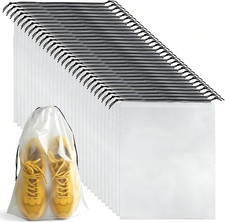 32 Pcs Shoe Bags for Travel 15.7" x 11.8" Clear Drawstring Storage Plastic Bags