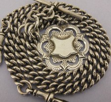 Heavy Antique Solid Silver Double Albert Watch Chain & Fob 16&frac12; inch 1916