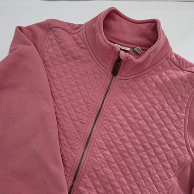 L.L. Bean Quilted Full Zip Sweatshirt Rose Pink Diamond Pattern Womens XL