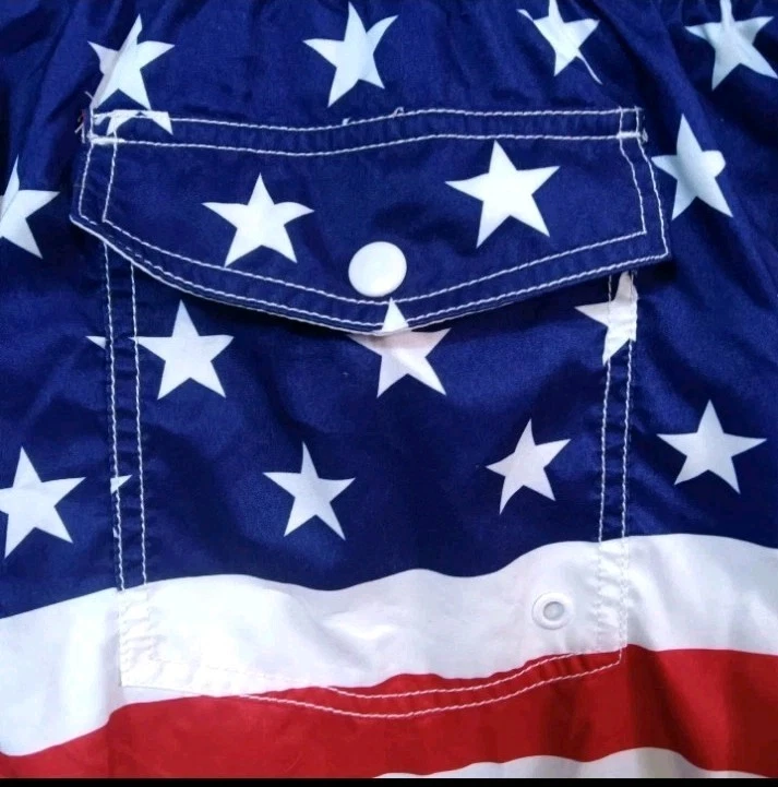 Old Navy USA Flag Red White Blue Stars Stripes Men's Swim Shorts XXL Gray Lined Foto 4 de 4