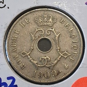 1909 BELGIUM 25 Centimes - Scarce 117 Yr Old French Text Leopold II KM62 VF