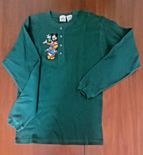 Disney Waffle Thermal Henley Embroidered Mickey Goofy Donald Vintage 90s Small