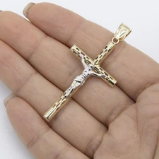 2.25" Jesus Christ Crucifix Cross Filigree Pendant Real 10K Yellow White Gold