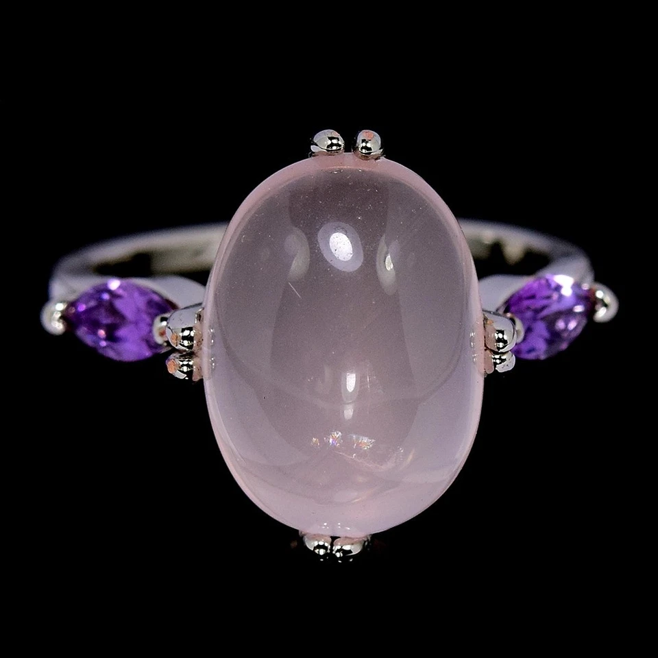 ANILLO NATURAL AAA ROSA CUARZO OVALADO Y PÚRPURA AMATISTA PLATA ESTERLINA 925 TALLA 8 Foto 4 de 4