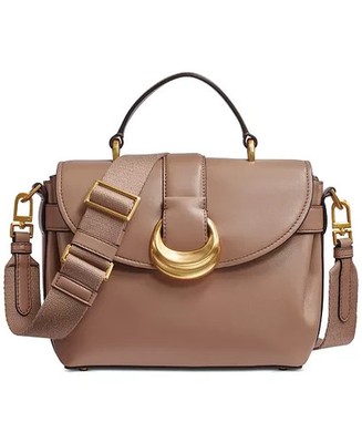 $298 Donna Karan New York Valley Stream Leather Satchel Toasted Almond Gold