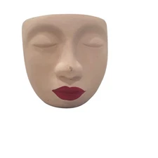 Abbott Collection 5" Sister Planter Pot Cement Dark Red Lips Cracked & chip