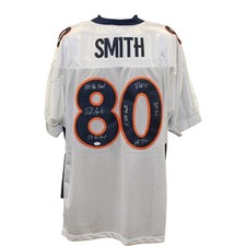 Rod Smith Signed Denver Broncos Reebok Sz 56 6 Insc. White Jersey Beckett 54862