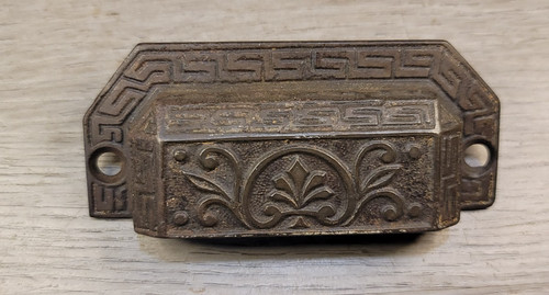 Antique Bin Cabinet Drawer Handle Pull Cast Iron Cup Original Apothecary