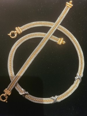 14k Italian Gold Fancy Toggle Lock Necklace Set, Gold Necklace And Bracelet Set