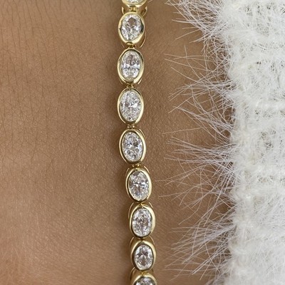 14K Yellow Gold Tennis Bracelet 4ct Oval Lab-Created Diamond F/VS1 Appraised