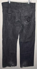 Rocawear Mens Jeans 40 Black Relaxed Baggy Y2K Thick Stitch Pocket Streetwear