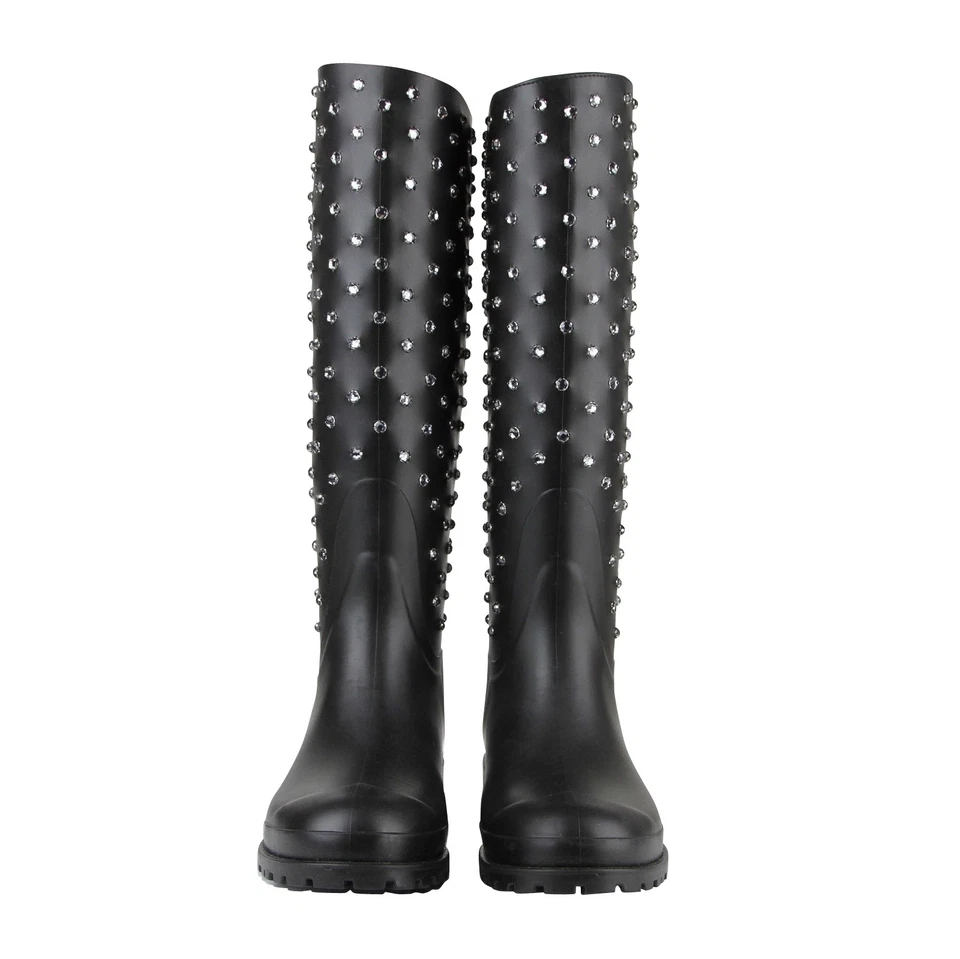 Botas de lluvia Saint Laurent para mujer de goma negras con tachuelas de cristal (36 EU / Foto 3 de 4