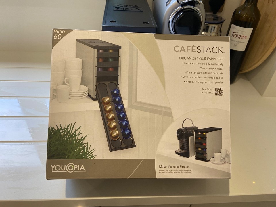 Stacks 5 Unit Cafe Stack Capsule youcopia Cabinet Vertical 5 Shelf Holds 60 Nespresso ...